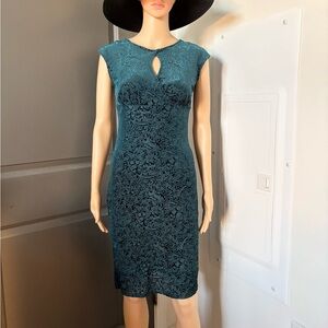 Apt. 9 Green Teal Midi Dress stretch size SP small petit velvet